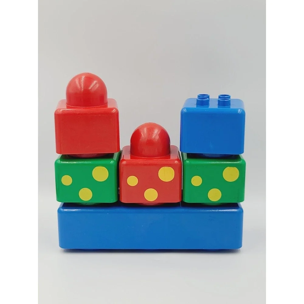 6 Lego Duplo Primo Green Red 1x1 Yellow Pattern Blue Brick Rabbit Logo Chunky